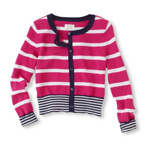 The Children's Place Girls Knit Sweater PINK Black White Striped Cardiga… - Picture 1 of 4